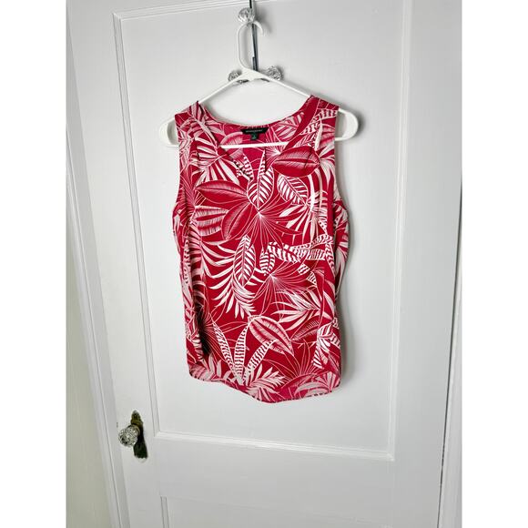 Banana Republic Tank Blouse Women's Small Red White Tropical Floral Flowy V-neck - Picture 1 of 5